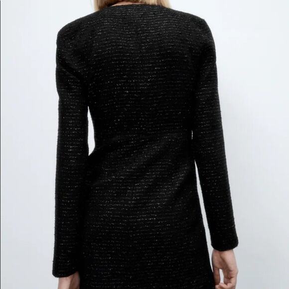 Zara Black Textured Weave Dress with Ruffle Size Small - Picture 9 of 12